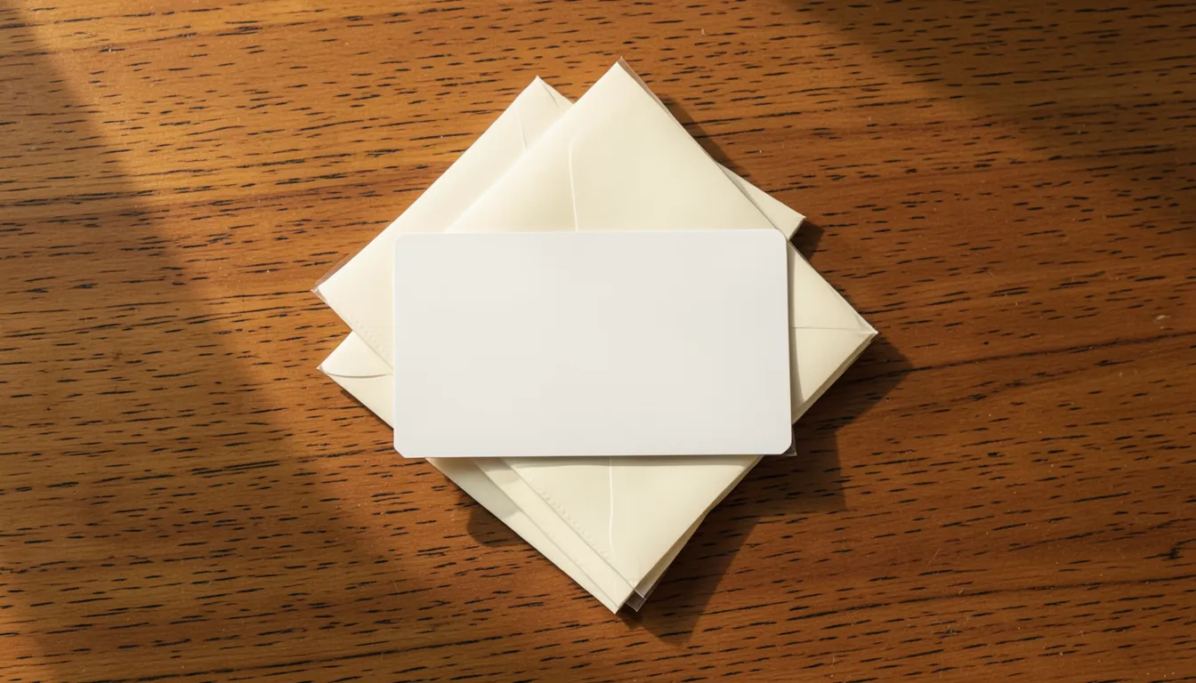 Blank credit card resting on a stack of sealed envelopes on a desk