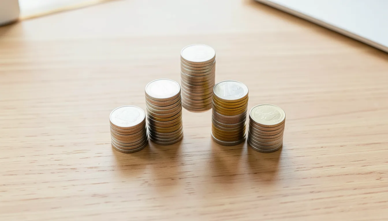 Stacks of coins of similar height, representing equal installment payments